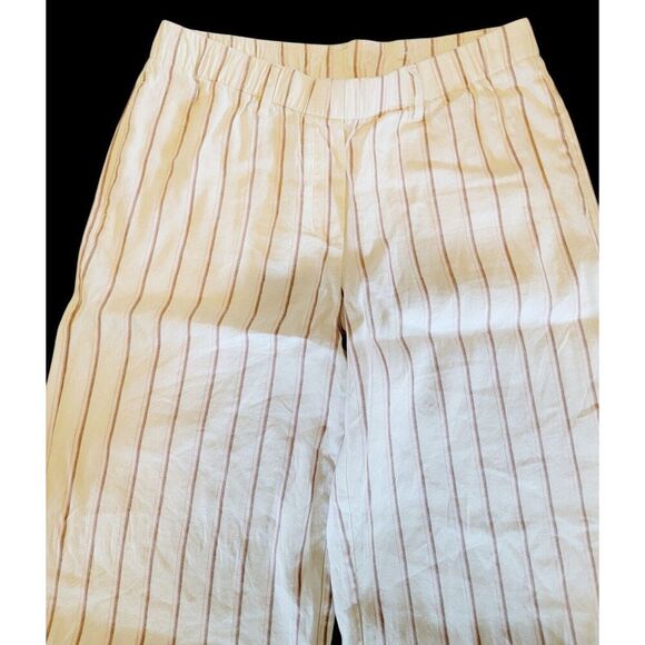 J. Jill S Cropped Pants‎ Beige StripedPull-Onn Wide Leg Linen Elastic Waist - Picture 4 of 5